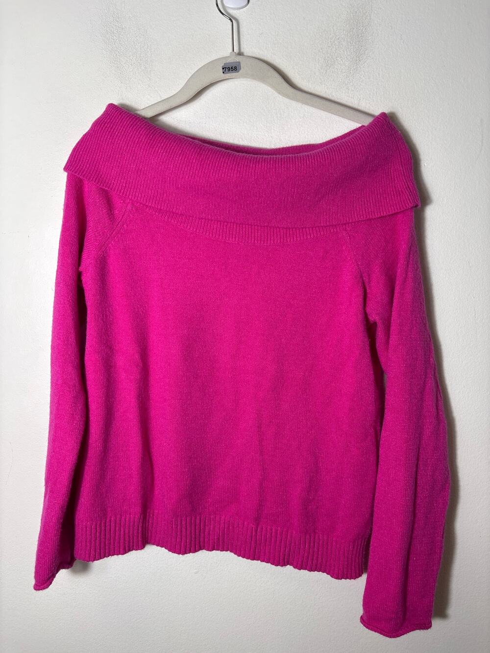 Anthropologie Hot Pink Off The Shoulder Long Sleeve Sweater Sz S